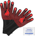 BBQ Gloves, 1472°F Heat Resistant Gloves Fireproof Mitts, Grilling Gloves Silicone Non-Slip Washable Oven Glove, Kitchen Glove for Barbecue, Grilling, Cooking, Baking, Camping, Smoker (Red)