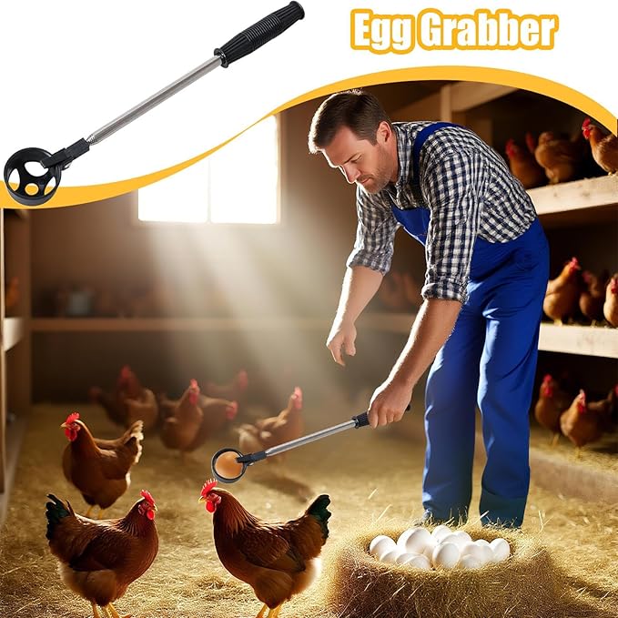 Egg Grabber Telescopic Tool - Stainless Steel, Extendable Egg Nut Collector | Long Reach Grabber For Chicken Coops Poultry Houses Farms Yards Gardens, Multi-Functional Outdoor Eggs Picker, Easy Harves