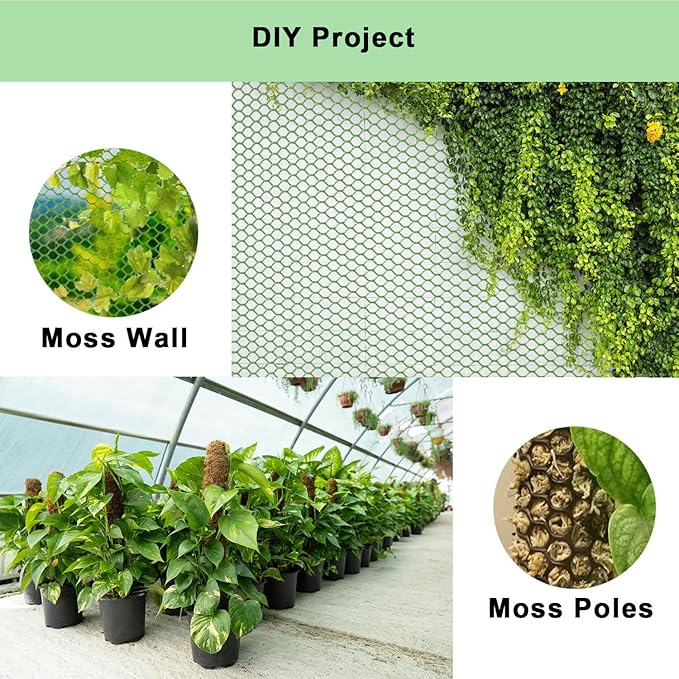 vensovo Plastic Wire Mesh Fence 16IN x 10FT Roll - Green Chicken Wire Fencing for Poultry, Gardening Barrier, Balcony Guard for Cats and Dogs, Floral Craft Mesh with 20 Zip Ties