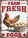 Vintage Chicken Farm Metal Sign Farm Fresh Eggs Metal Poster Home Garden Garage Bathroom Farmhouse Aluminium Sign Art Wall Decor Plaque 16x12 Inch