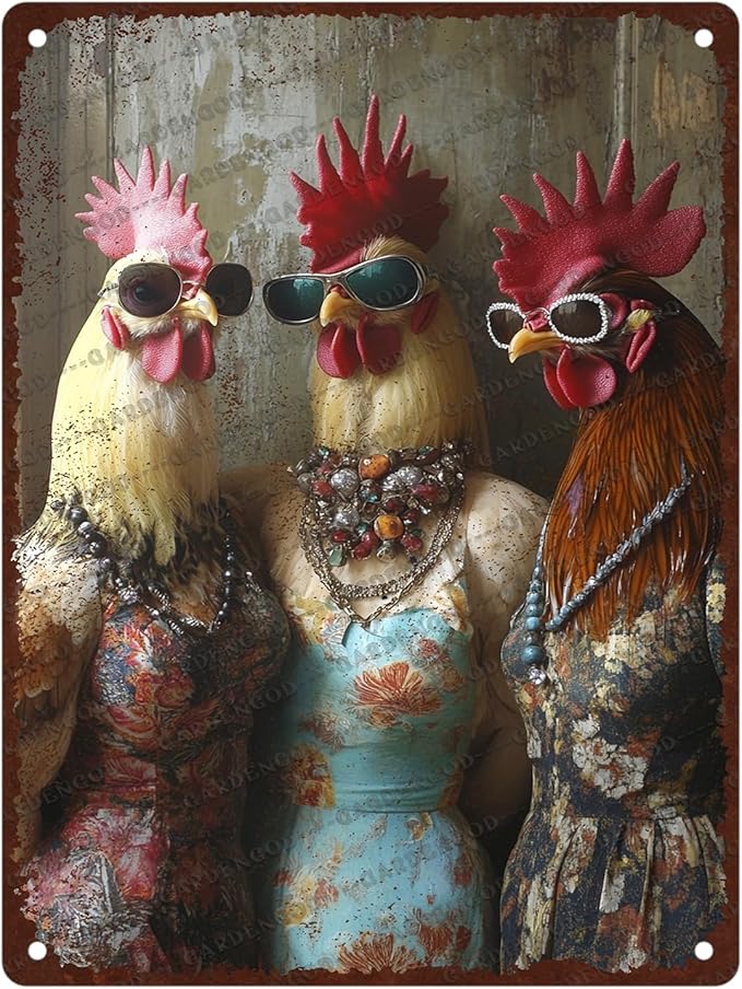 Funny Vintage Chicken Farm Metal Sign Chicken Fashionable Rooster Tin Sign Metal Poster Home Garden Farmhouse Restaurant Garage Aluminium Sign Art Wall Decor 16x12 Inch