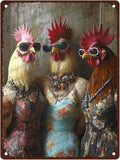 Funny Vintage Chicken Farm Metal Sign Chicken Fashionable Rooster Tin Sign Metal Poster Home Garden Farmhouse Restaurant Garage Aluminium Sign Art Wall Decor 16x12 Inch