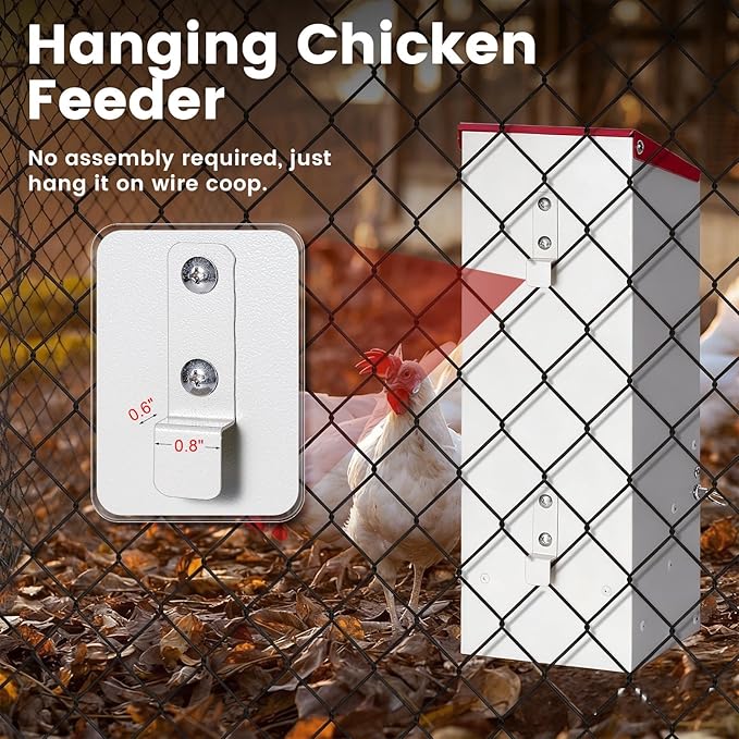 8Lbs Metal Chicken Feeder with Lockable Feed Door, Hanging Chicken Feeders No Waste Automatic Gravity Poultry Chick Bird Quail Feeder