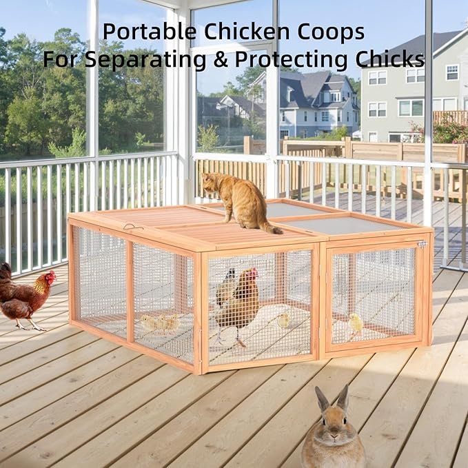 Chicken Coop Run Rabbit Cage No Assembly Portable Chicken Run Bunny House with Top & Side Opening Doors,Outdoor Small Animal Playpen Wooden Chicken Brooder Box Guinea Pig Cage 45"x 42"x 20"