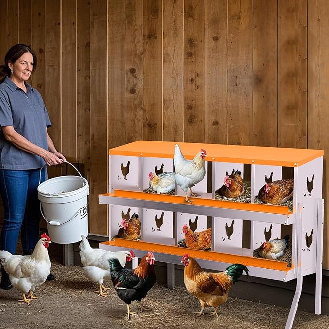 Nesting Boxes for Chickens - 10-Hole Premium Laying Boxes for Hens | Features Anti-Peck Design, Protecting Eggs & Space-Saving Style | Durable Nesting Box for Easy Egg Collection and Happy Hens