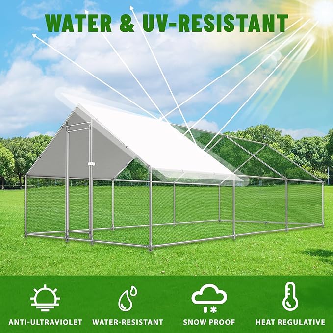 Large Metal Chicken Coop Walk-in Poultry Cage with Water-Resident and Anti-UV Cover Duck Rabbit Cat House Outdoor Chicken Run Pen with Spire Shaped Cage