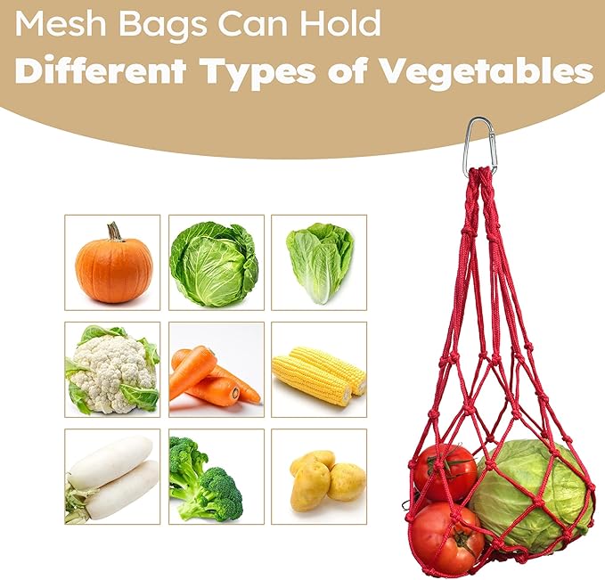 Hanging Poultry Feeder Net 2pcs - Chicken Veggies Bag, Chicken Toy for Coops, Hanging Vegetable Bag, Enrichment Toy for Hens Ducks Coops (Red)
