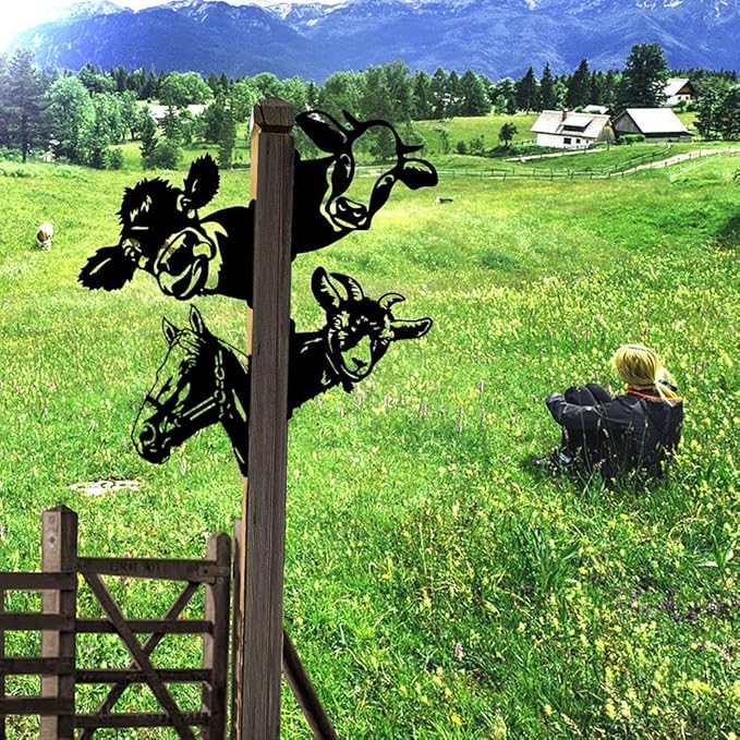 Farm Peeping Animal Metal Art Outdoor Decor Garden Fence Decoration, Farmhouse Backyard Hang Artwork Wall Decor, Outdoor Yard Art Patio Lawn Statue Gift for Loved Dad Grandpa (Horse)