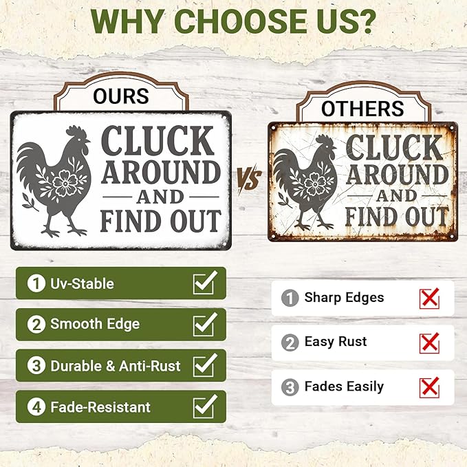 Chicken Coop Tin Sign Farmhouse Wall Decor, Funny Rustic Chicken Decor for Kitchen Home Garden Poultry Habitat, Vintage Metal Sign Wall Art for Farmers, 12 x 8 Inch (Gray)