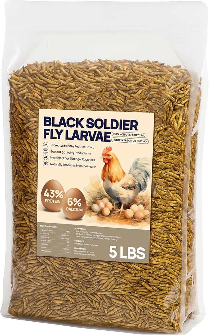 5 LB BSF Larvae – Whole Dried Insect Protein for Chickens & Poultry – Calcium-Rich Bulk Feed Supplement