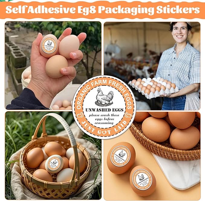 800PCS Unwashed Farm Fresh Egg Carton Stickers,2 inch Round Colorful Eggs just got Laid Carton Labels,self Adhesive roll Packaging Stickers for Farm Stand Supplies and Small Business
