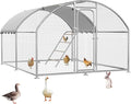 Large Metal Chicken Coop Walk-in Poultry Cage with Waterproof Roosting Perch and UV-Resistant Cover, Outdoor Chicken Run Poultry Hen House for Backyard Farm Use,Dome Roof(10’ W x 13.2’ L x 6.4’ H)
