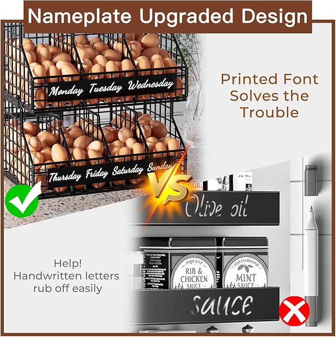 Egg Basket for Countertop, Egg Holder Countertop with 5 Dividers & Labels, 3 Tier Stackable Wire Storage Baskets to Keep Eggs Organized, Optimized Height Egg Storage for Coutertop Cabinet, Black