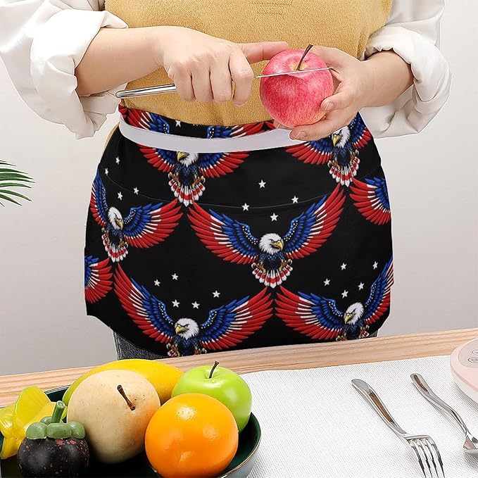 Unisex Chef Waiter Apron Waist Half Short Serving Aprons with 3 Pockets
