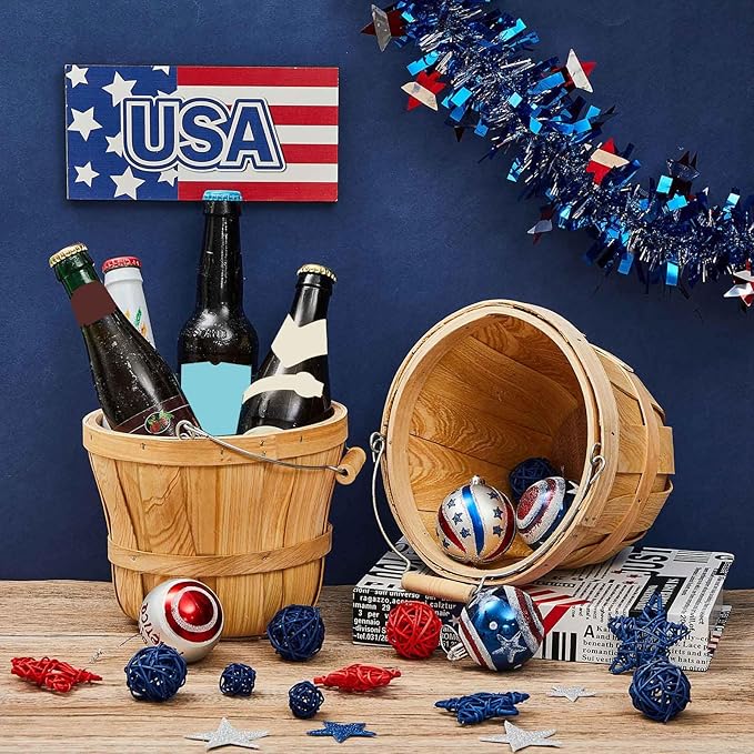 Tatuo 4 Pcs Round Wooden Apple Baskets Wood Fruit Buckets with Handle Fall Harvest Basket Portable Bushel for Market Vegetables Garden Home Party Supplies Easter Gifts (Wood)