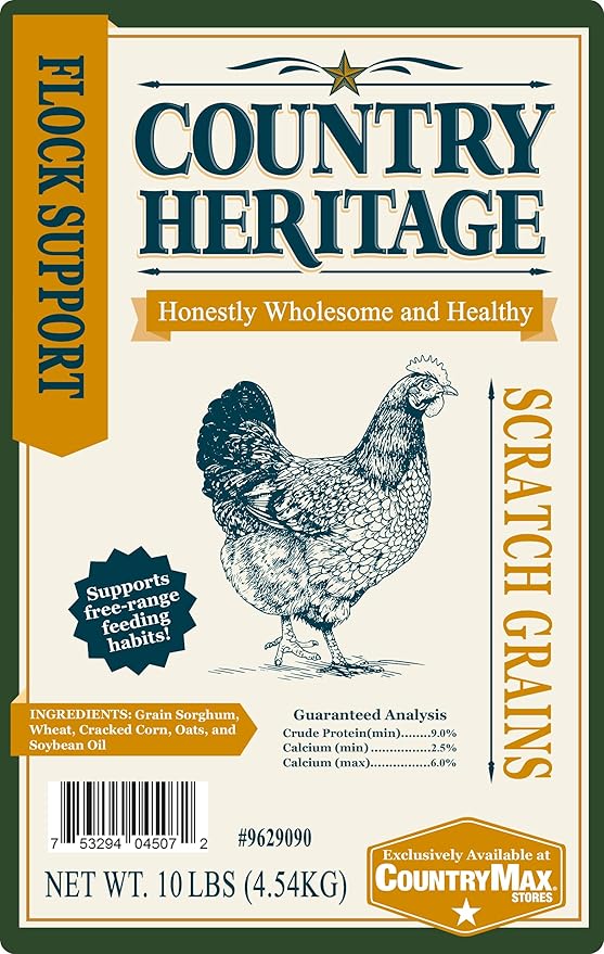Country Heritage Scratch Grains – 10 lb Bag – Natural Poultry Supplement for Chickens, Ducks, and Game Birds – Promotes Free-Range Foraging and Healthy Activity Like Sratching and Pecking