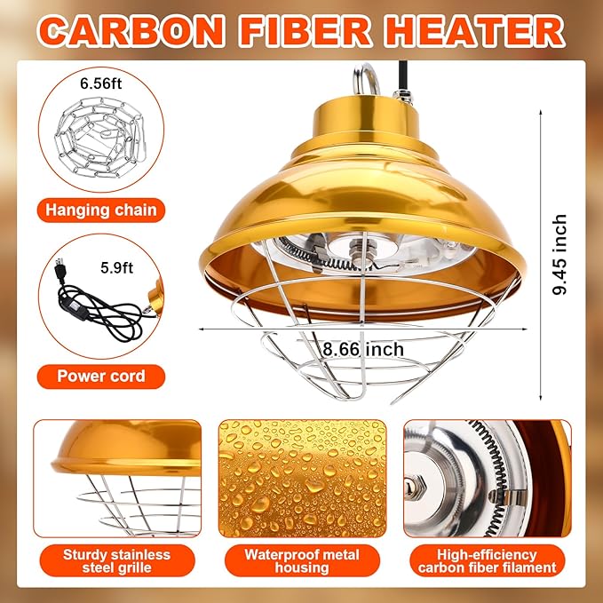 3 Set Heat Lamp for Chickens Include 350w Carbon Fiber Chicken Coop Brooder Heater Lamp Warming Lampshade with 150w Infrared Red Heat Bulb for Chicks Ducks Rabbits Dogs