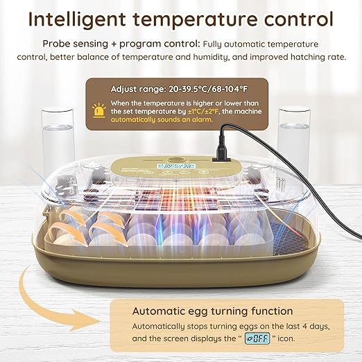 24 Egg Incubator for Hatching Eggs with Temperature and Humidity Control, LED Candling & Auto Turning for Chicken Duck Quail Birds, Ideal for Home Farm, Classroom, Beginners