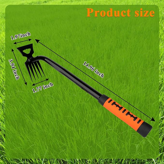 Weed Puller Tool, New Durable Garden Hand Weed Tool with Rubber Handle, Enhanced Weed Remover Tool, 5 Teeth Manganese Steel Forged Hand Weeder for Vegetable Gardening, Backyard, Farm, Planting