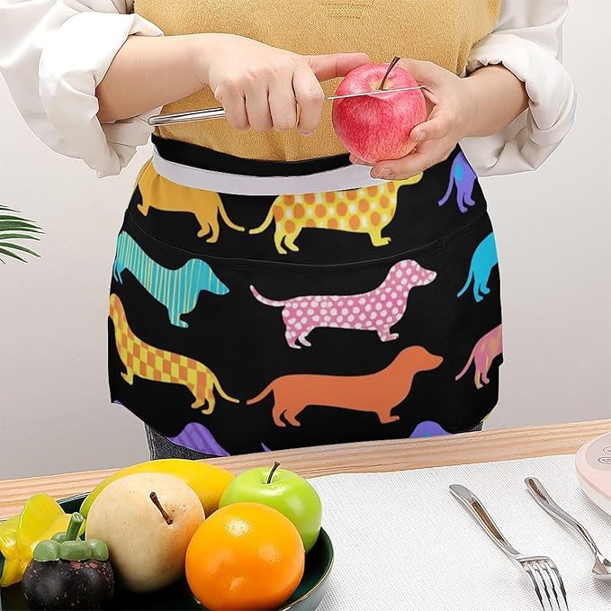 Server Waist Aprons Waitress Unisex Chef Works Half Apron with 3 Pockets