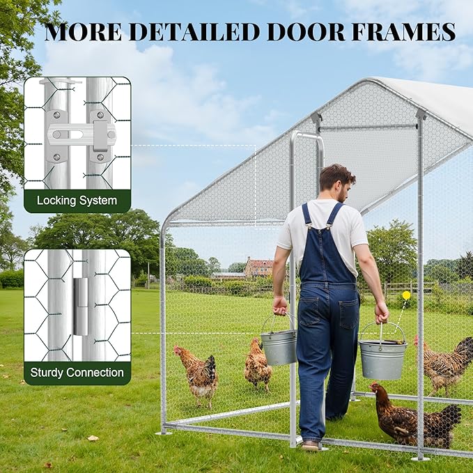 GOJOOASIS Chicken Coop for 15-20 Chickens Large Run Walk-in Poultry Pen Heavy Duty Cage Outdoor Predator Proof Metal Enclosure for Yard Hen House with Waterproof Cover (10'L x 6.6'W x 6.6'H)