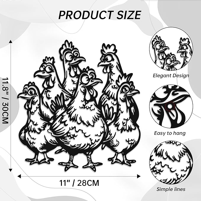 Chicken Decor for Kitchen- Metal Rooster Chicken Coop Decor- Weatherproof Metal Rooster Art - Christmas, or Thanksgiving Gift (12x11 Inch)