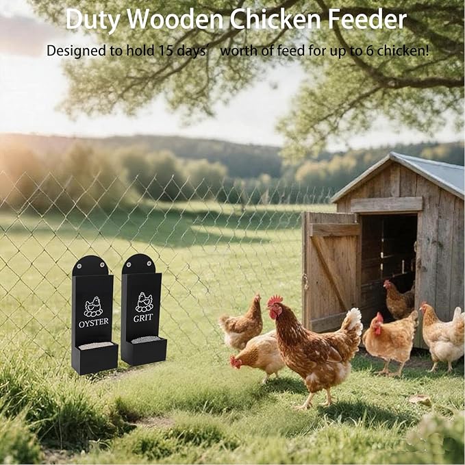 Chicken Oyster Shell and Grit Feeder Wooden Automatic Poultry Feeder Chicken Coop Accessories Supplies