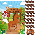 Faccito Farm Animal Games Pin The Tail on The Animals Barn Birthday Party Decorations Farm Poster Games with 24 Stickers Eye Mask for Family Activities Birthday Party Decor Supplies(Horse)