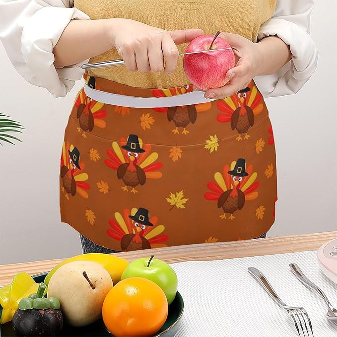 Unisex Apron for Cooking Server Waitress Half Waist Apron with 3 Pockets
