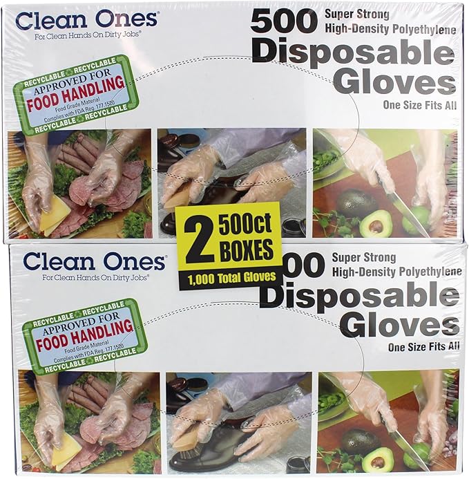 Clean Ones Disposable Food-Safe Poly Gloves, One Size, 2000 Count
