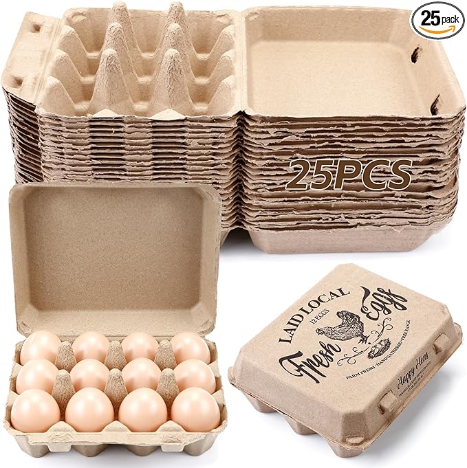 Zhanmai 25 Pcs Natural Paper Pulp Egg Cartons Blank Bulk 12 Count Dozen Vintage Classical 3 x 4 Style Square Chicken Cardboard Egg Tray for Family Farm Market Storing Easter Activity Supplies