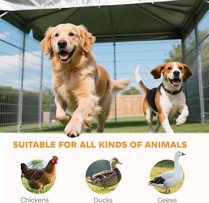 PawHut Outdoor Dog Kennel with Roof, 4' x 4' x 6' Heavy Duty Welded Wire Dog Playpen Enclosure with Escape-Proof Lock, UV-Resistant & Waterproof Cover, for Medium Dogs, Chickens, Ducks, Silver