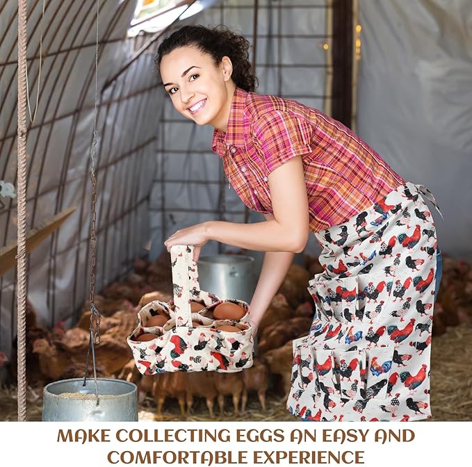 2 Pcs Egg Collecting Apron Chicken Egg Gathering Basket with 7 Pouches Holding Apron with 15 Pockets
