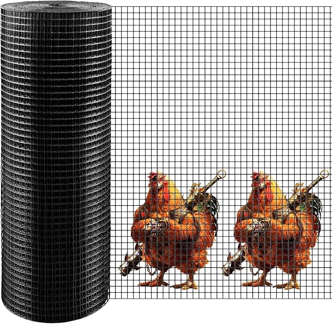 Hardware Cloth 1/2 inch 24" x 100 Ft 19 Gauge Vinyl Coated Black Hardware Cloth, Chicken Wire Fencing, Chicken Wire Mesh for Home and Garden Projec