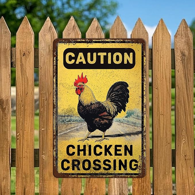 Funny Chicken Signs Chicken Crossing Aluminium Sign Metal Chicken Signs Decor Home Ktichen Farm Are Wall 12x16 Inch Vintage Chicken Signs For Coop Metal Tin Signs Poster