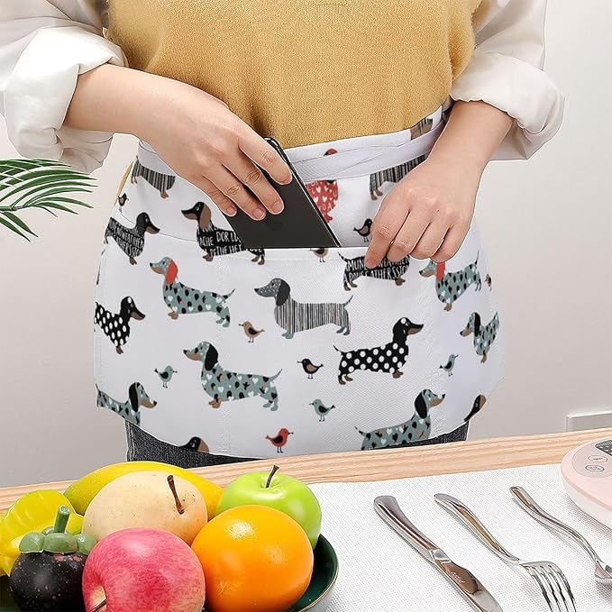 Server Apron with 3 Pockets Waist Waiter Waitress Half Apron Short Aprons