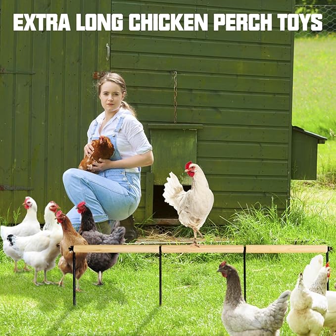 2 PCS Chicken Toys,Extra Long Chicken Perch Toys,Woodern Chickens Roosts and Perches Stand Training Perch for Poultry Rooster Chicks Large Bird Chicks Parrot, 44.88” Long