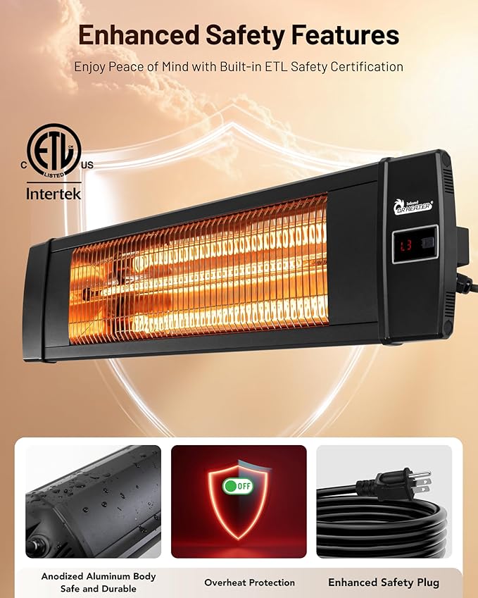 DR. INFRARED HEATER Portable Infrared Indoor and Outdoor Space Heater for Patio, Garage, Commercial & Residential With Remote Control, Without Thermostat, Black