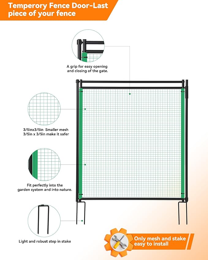 Temporary Fence Gate,3' Height,Garden Fence Mesh Door, Free Open and Close Boundary for Garden Backyard Outdoor Animal Protect, Non Electric Safe for Children and Dog