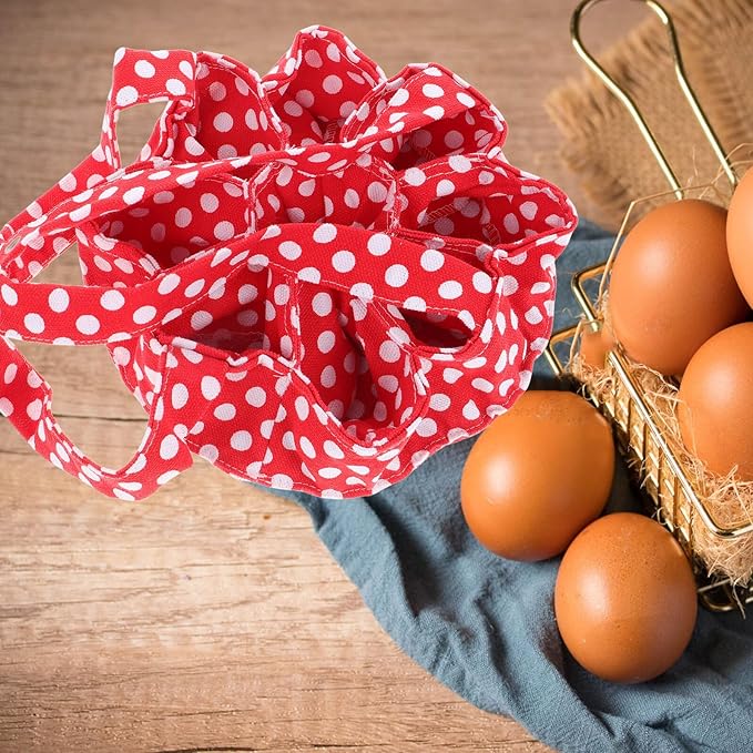Cabilock Egg Collecting Basket with 9 Pockets Red Polka Dot Fabric Egg Gathering Pouch for Chicken Duck for Home and Garden Use