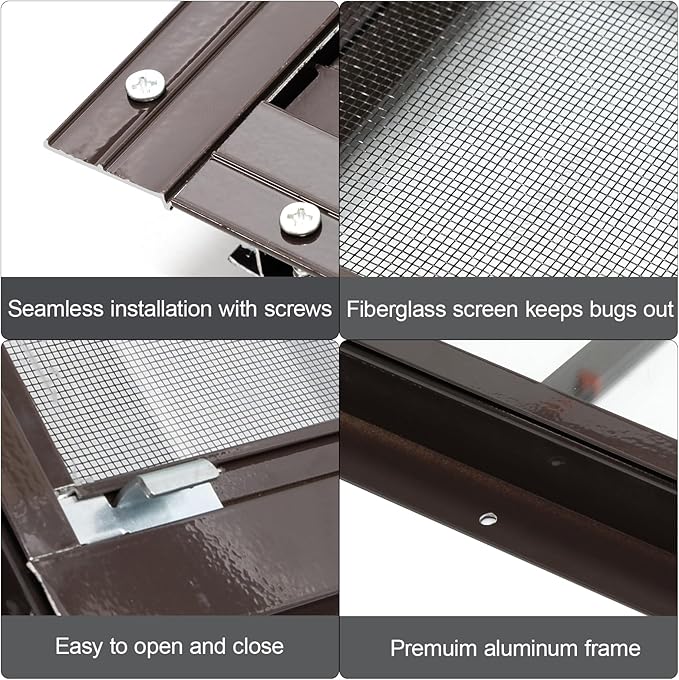 NeatiEase 2 Pack Shed Windows with Black Frame, 14x21 Flush Mount Small Window with Tempered Glass and Fiberglass Screen for Shed, Chicken Coop, Playhouse, Household, Garage (Brown)