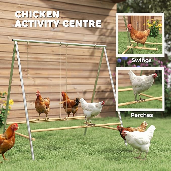 PawHut Chicken Perch for Coop, Chicken Roosting Bars with 2 Adjustable Swings, Coop Accessories for Farm, Backyard, Silver