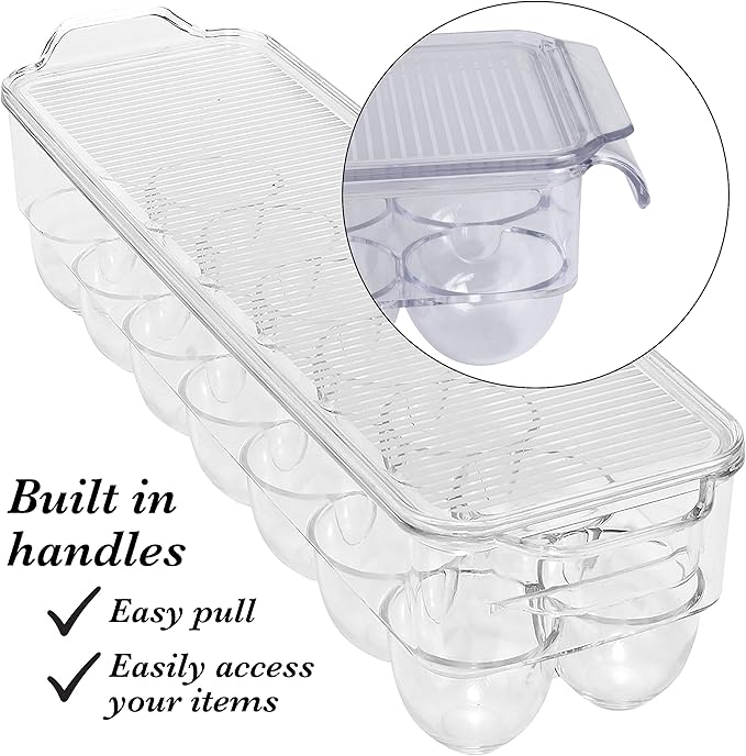 Kitchen Details Egg Crate | Dimensions: 14.5"x4.5"x2.9" | Fits 14 Eggs per Crate | Stackable | BPA Free | Easy Pull Handles | Kitchen Organization | Clear