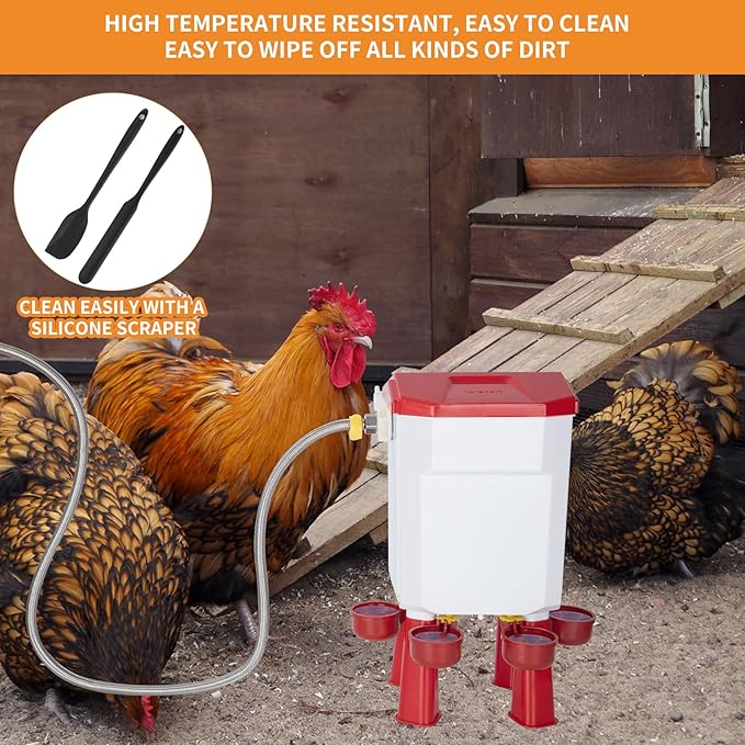 Float Automatic Chicken Drinker for Continuous Fresh Water, Standalone Chicken Drinker with 60 Inch Water Hose, Cleaning Tools,Suitable for Quail,Duck,Turkey and Other Poultry(2 Gallons, Red)