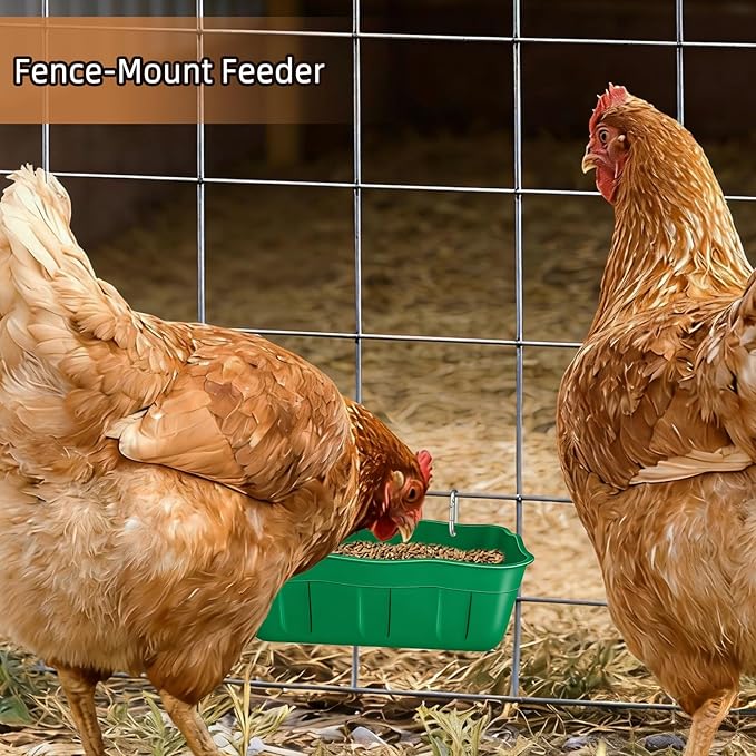 Hanging Chicken Feeders,Duck Feeder Waterer,Small Feed Trough 1.3 Quart 2 Pack,Hanging Fence Feed Trough for Poultry,Green