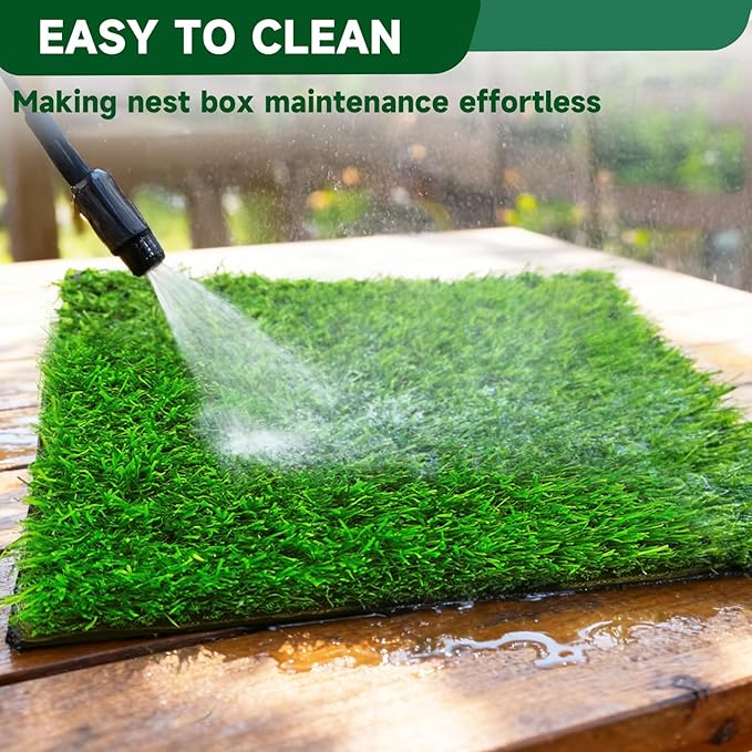 DRQ Chicken Nesting Pads, Washable Artificial Grass Nesting Pads for Chicken Coop, Soft Nesting Box Pads for Chickens & Nesting Boxes, 12"×12" (GreenGreen, 6pack)