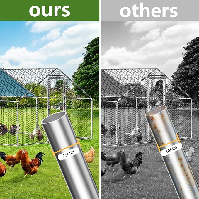 LOVMOR Large Chicken Coop Metal Chicken Run for 6 Chickens,Dog Kennel Quail Cage Duck House with Waterproof and Anti-UV Cover Lockable Door Design(9.8'Lx6.6'Wx6.4'H)