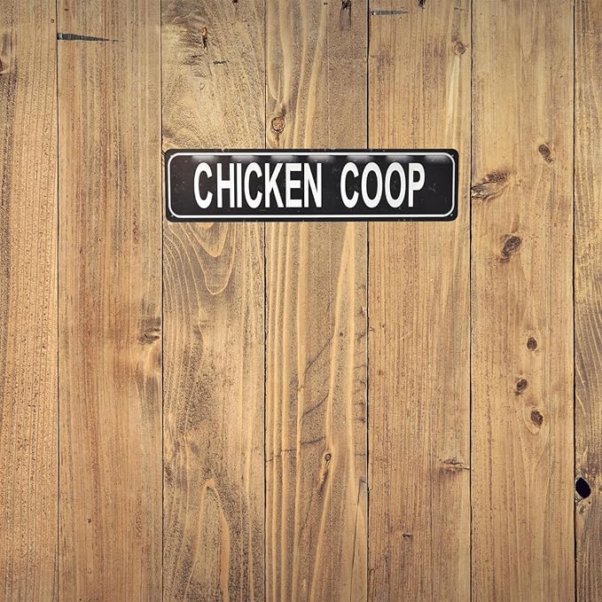 Chicken Coop Retro Metal Tin Sign - Duck Waterfowl Chicken Coop Decor, Rustic Street Sign, Door Name Plate Plaque for Farmhouse Pub, Bar, Home Wall Art 16x4 Inch (black)