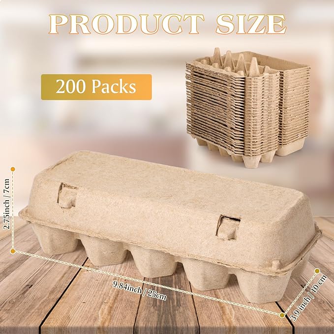 Nuenen 200 Pieces Egg Cartons Bulk Cardboard Blank Light Egg Cartons Empty Container Tray for Farm Market Family Kitchen(2 x 5 Style)