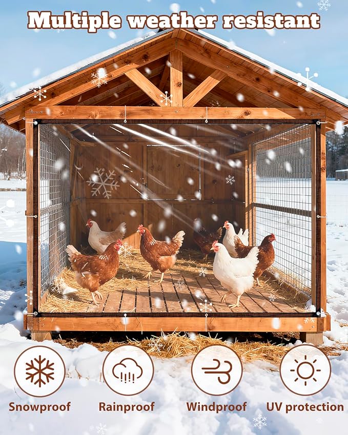 2 Pcs Chicken Coop Cover Antifreeze Waterproof for Winter - with Ball Bungees Cords, Shade Cloth for Large Chicken Coops, Walk-in Chicken Run Pen, Chicken Coop Tarp